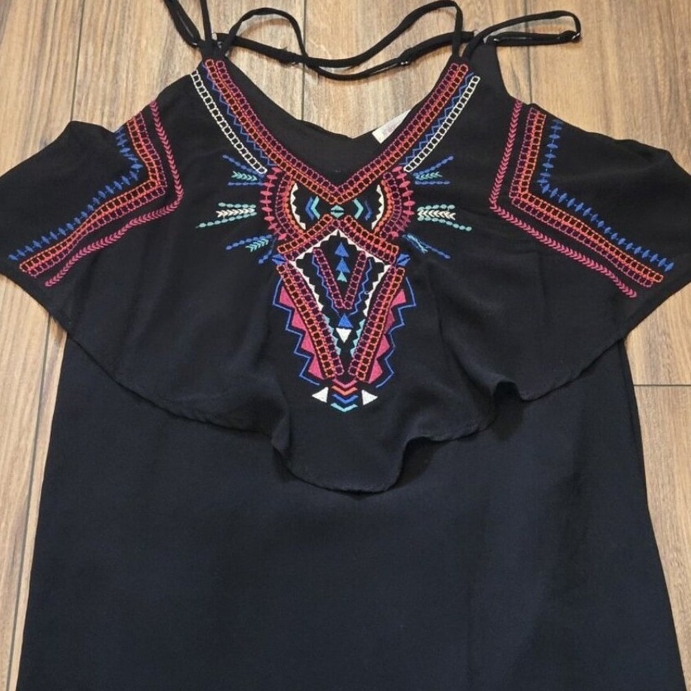 Xhilaration Black Embroidered Cold Shoulder Maxi Dress‎ Womens Size Medium